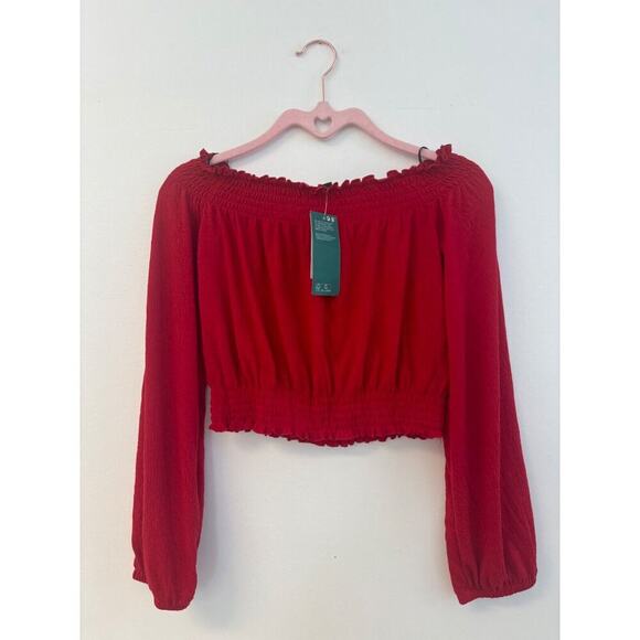 DIVIDED H&M Red Off the Shoulder CropTop Sz Xs NWT Boho Indie Folk American West - Picture 1 of 3
